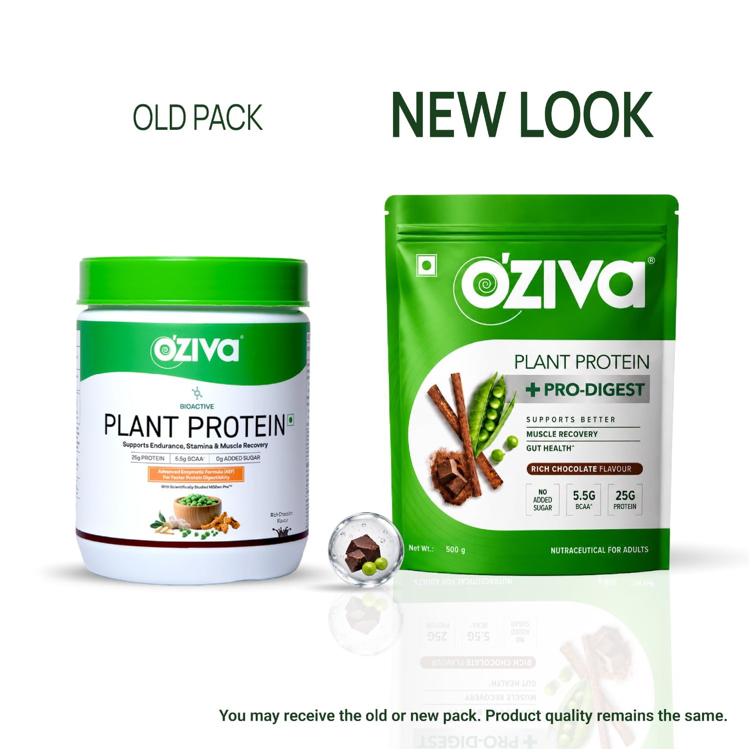 OZiva Bioactive Plant Protein Powder, 5.5g BCAA, Vegan, Chocolate, 500g — Amazon image 2