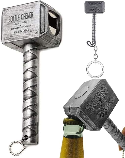 Rumsfel Thor Hammer Bottle Opener for Beer & Mini Hammer Keyring, Creative 3D Bottle Opener Design, Vintage Bottle Opener for Beer Lovers 2 Pcs