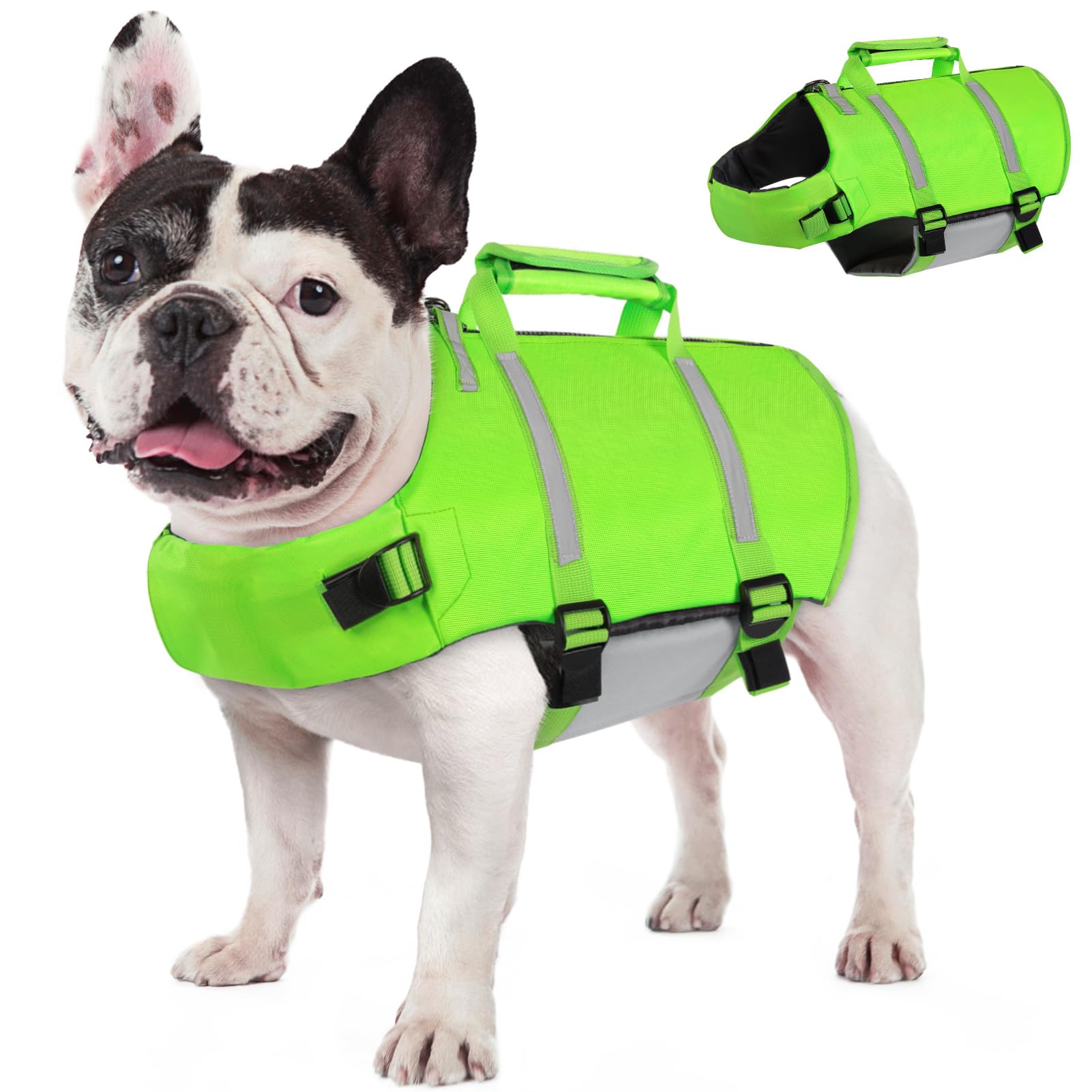 AOFITEE Small Dog Life Jacket, High Buoyancy Dog Life Vest for Swimming, XS Puppy Swimming Vest, Reflective Dogs Swimsuit with Back Zip and Rescue