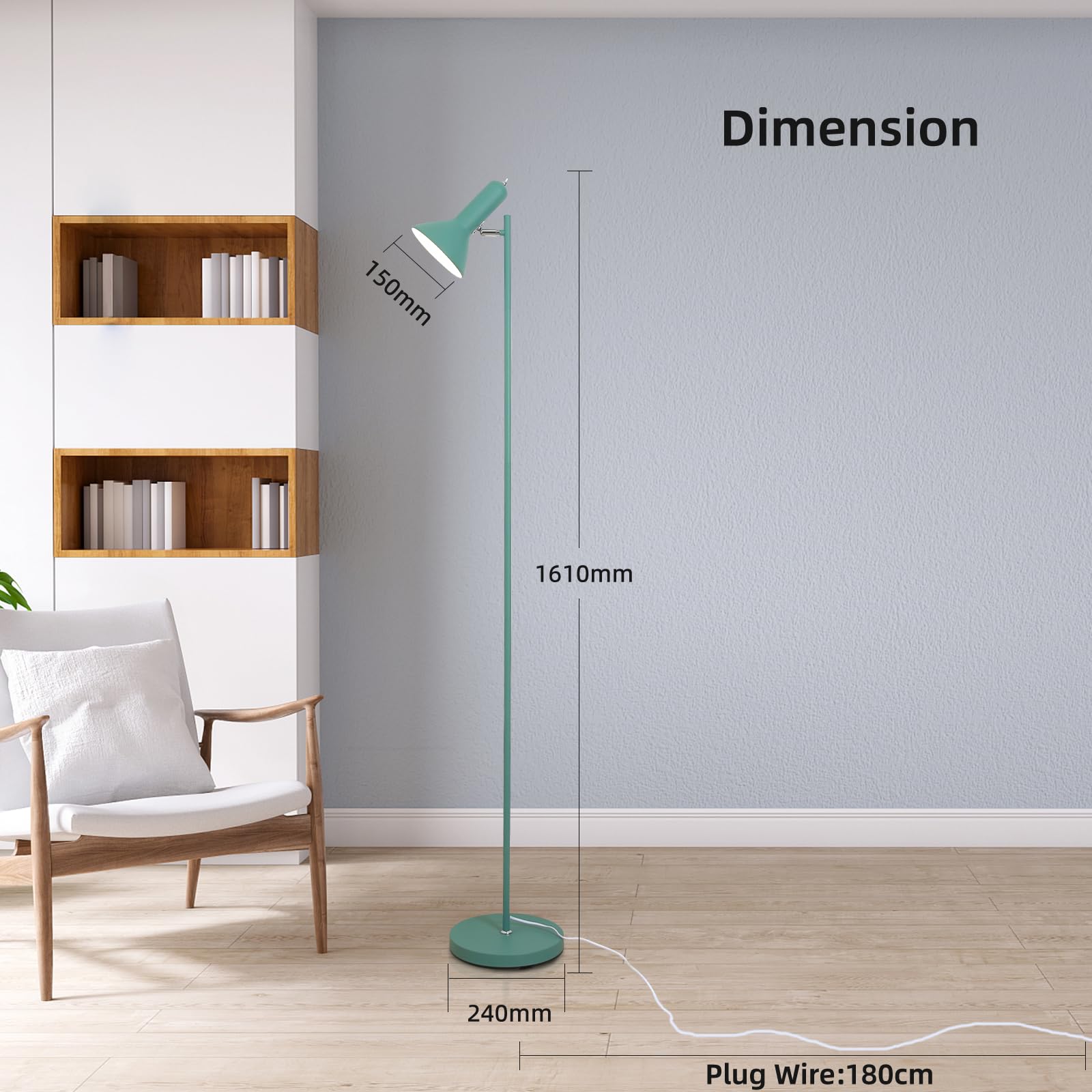 Lampada E27 per piante da interni, lampada da terra con supporto, 1 luce max. 60 W (senza lampadina), lampada da terra in metallo, angolo regolabile con interruttore, per divano, soggiorno, ufficio