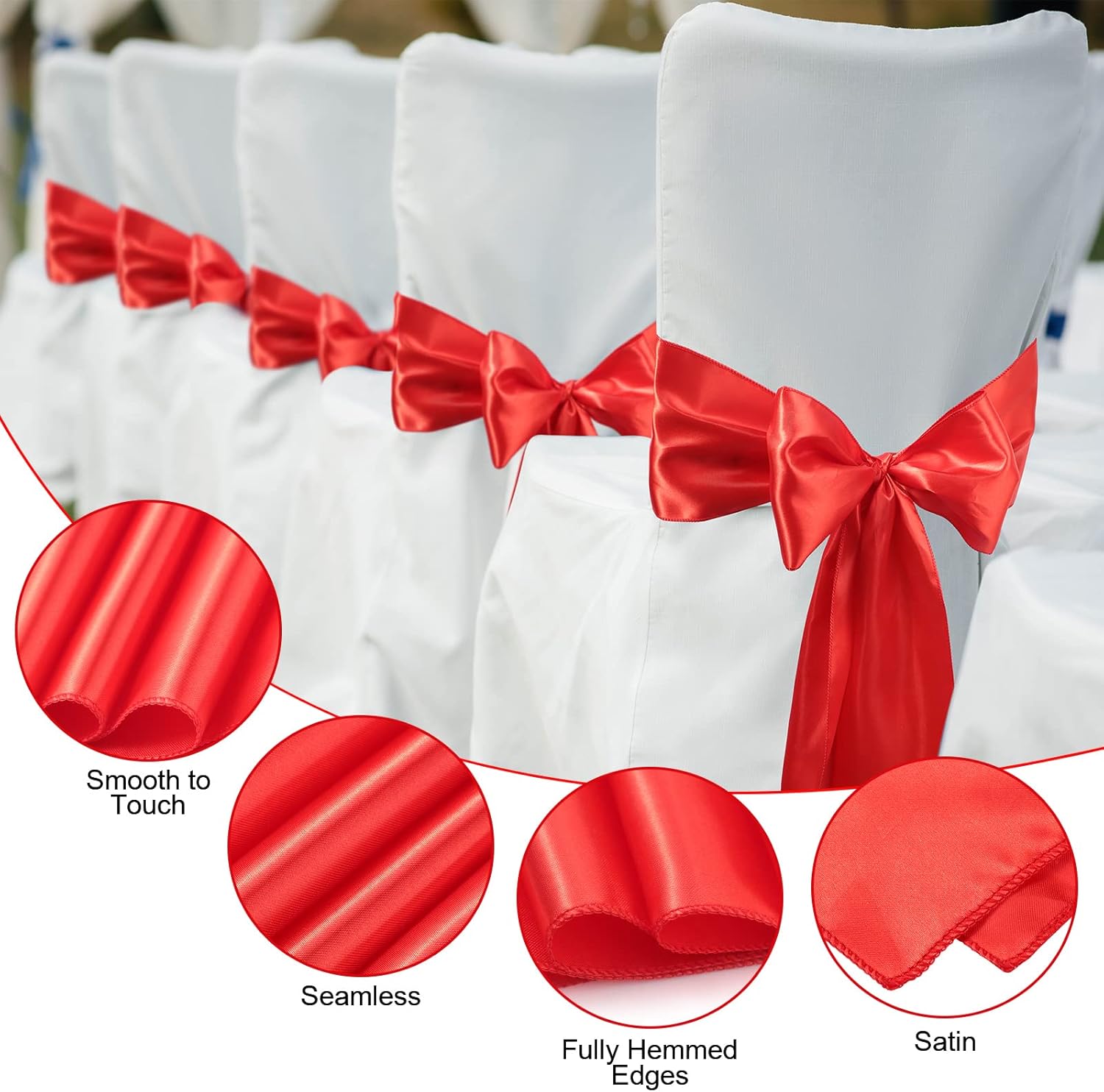 Breling 80 Pcs Satin Chair Bow Sash Red Elegant Ribbon Tie Bows Back Sash Universal Chair Covers Ribbons Ties for Wedding Reception Banquet Events Decoration Party Supplies