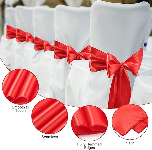Miniatura 3 de Breling 80 cintas de satén para silla, color rojo, elegante, lazos en la parte trasera, fundas universales para silla, cintas para bodas,