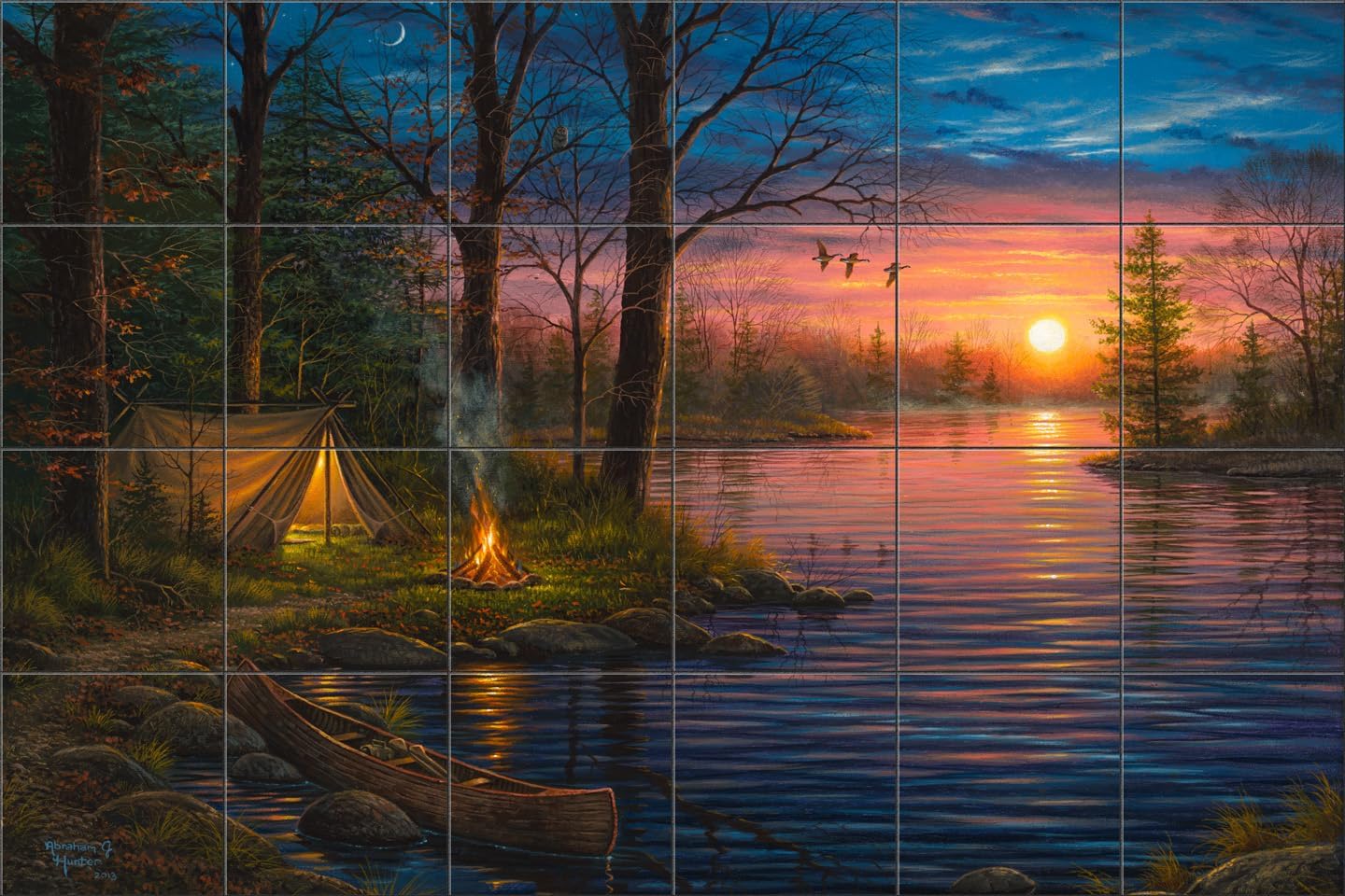Ceramic Tile Backsplash Mural - Evening Mist by Abraham Hunter - Satin Finish (36" x 24" on 6" Tiles)