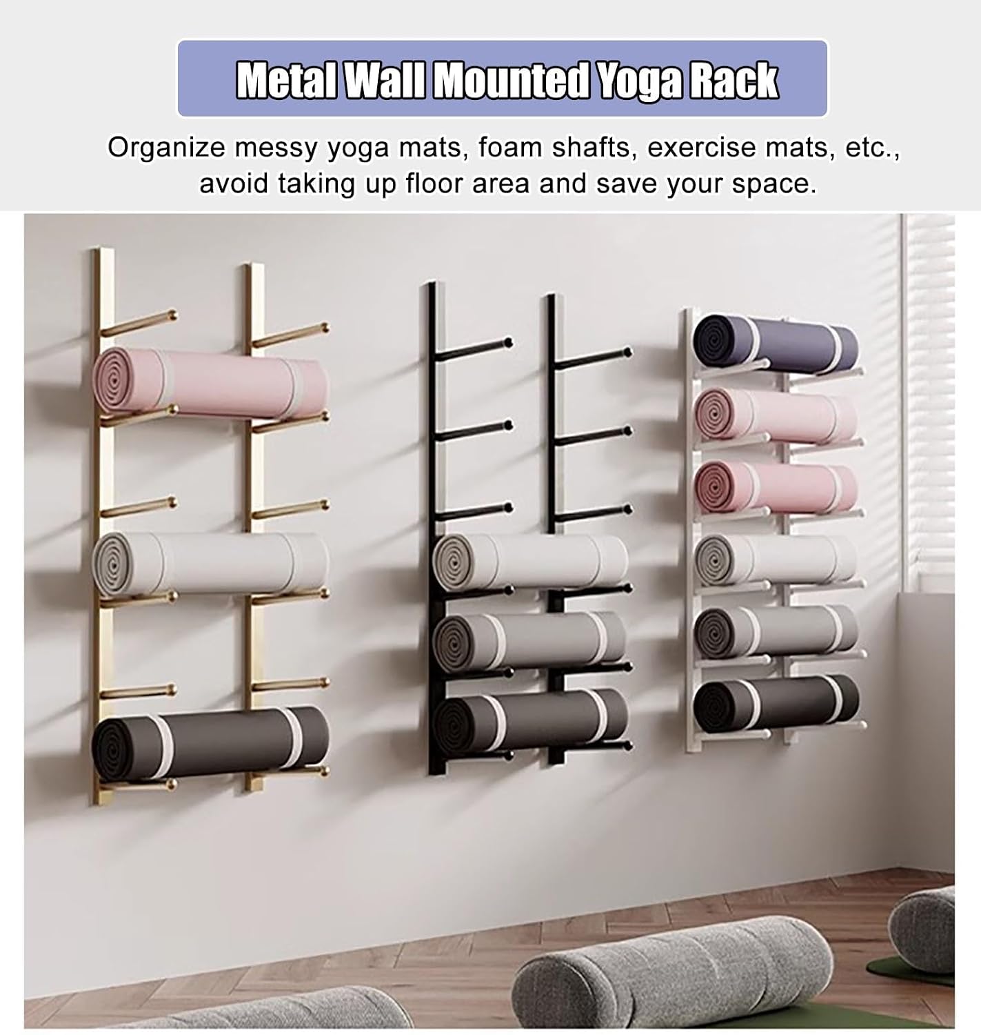 Wall-Mounted Yoga Mat Storage Rack - Multi-Layer Space-Saving Shelf for Home & Gym - Sturdy Yoga Mat Holder for Organized Fitness Equipment & Accessories image 3
