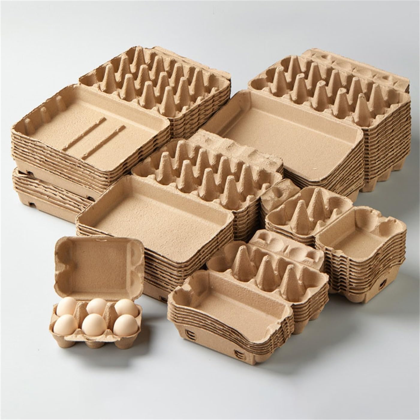 50pcs Caja huevos pulpa biodegradable, bandeja protectora antiimpacto tapa abatible, embalaje envío varios tamaños for granja alimentaria(4-egg cartons)