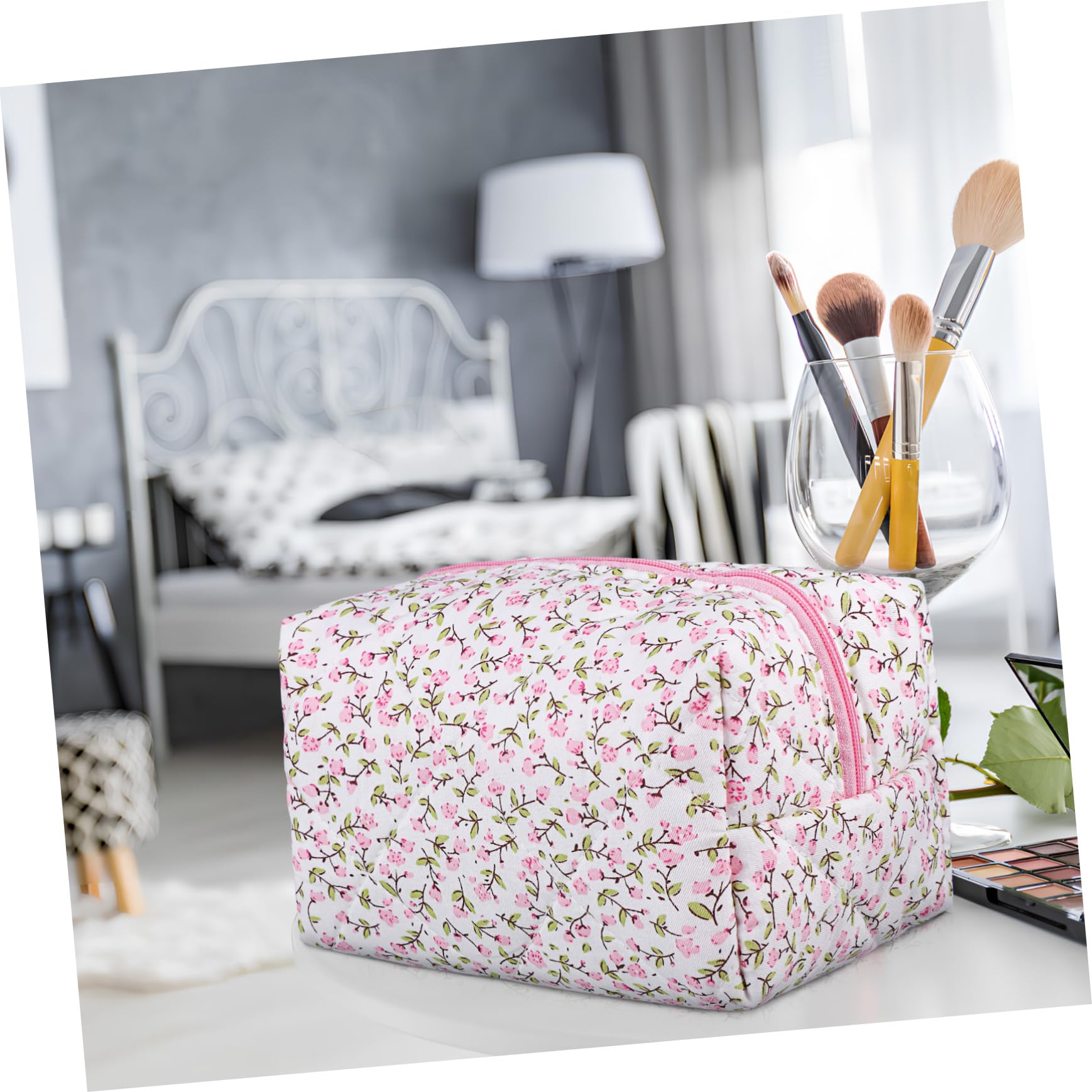 4piezas Bolsa De Maquillaje Floral para Organizador De Cosméticos Portátil para Mujeres Neceser De Maquillaje y Elegante
