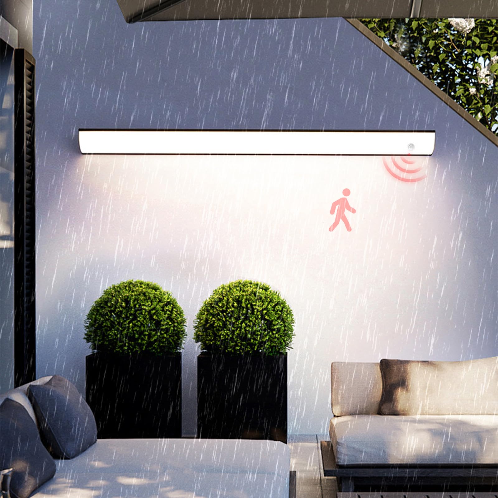 Applique murale extérieur LED 200cm noire avec détecteur de mouvement IP65