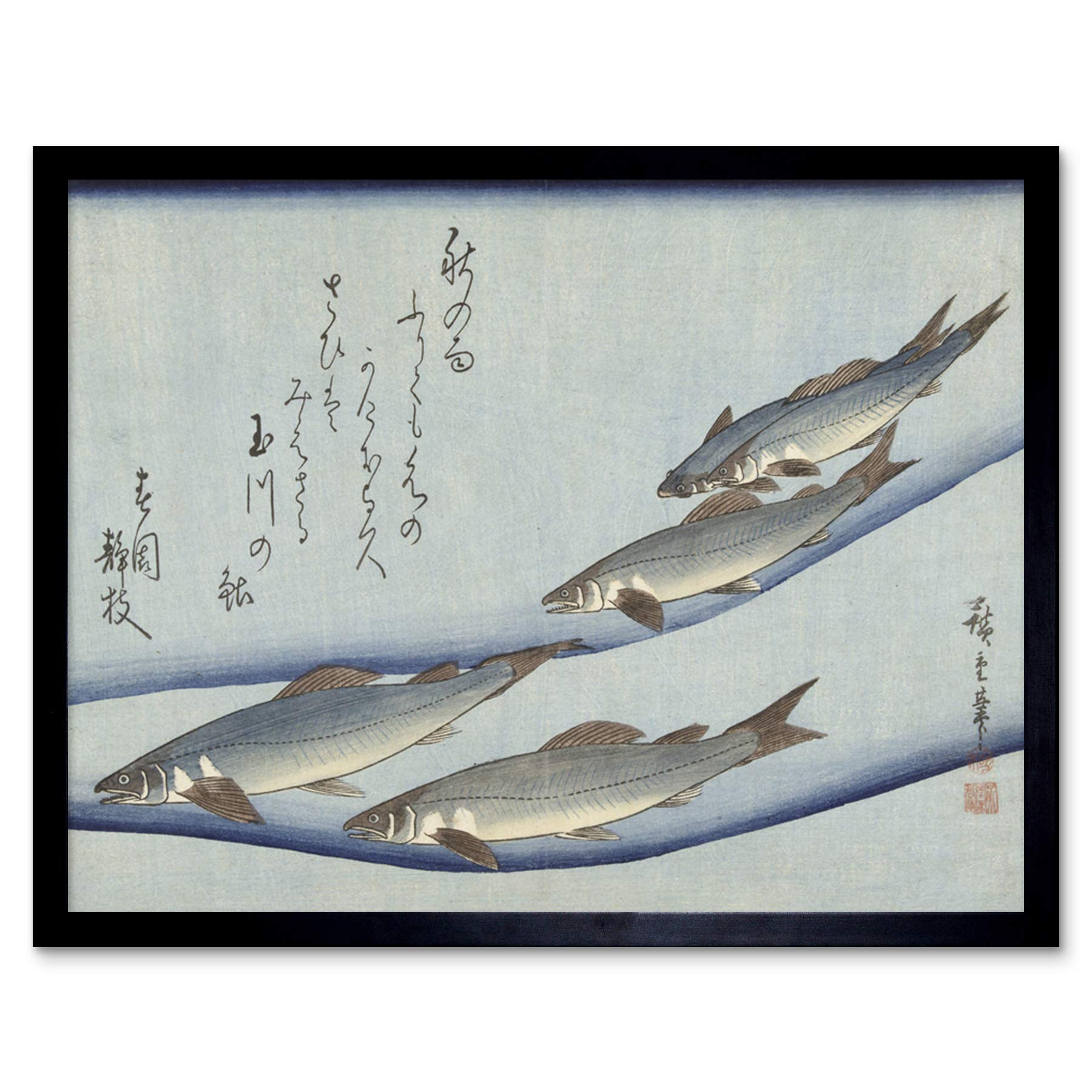 Artery8 Hiroshige Trout Animals Fish Japanese Art Print Framed Poster Wall Decor 12x16 inch