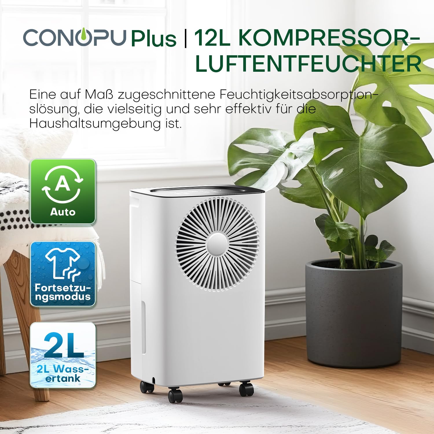 Luftentfeuchter 12L/Tag, Auto Entfeuchtung, 24H-Timer Ein/Aus, Kontinuierliche Entwässerung, Raumentfeuchter, Geeignet für den Wohnung/Keller, Luftentfeuchter Elektrisch, Gegen Feuchtigkeit