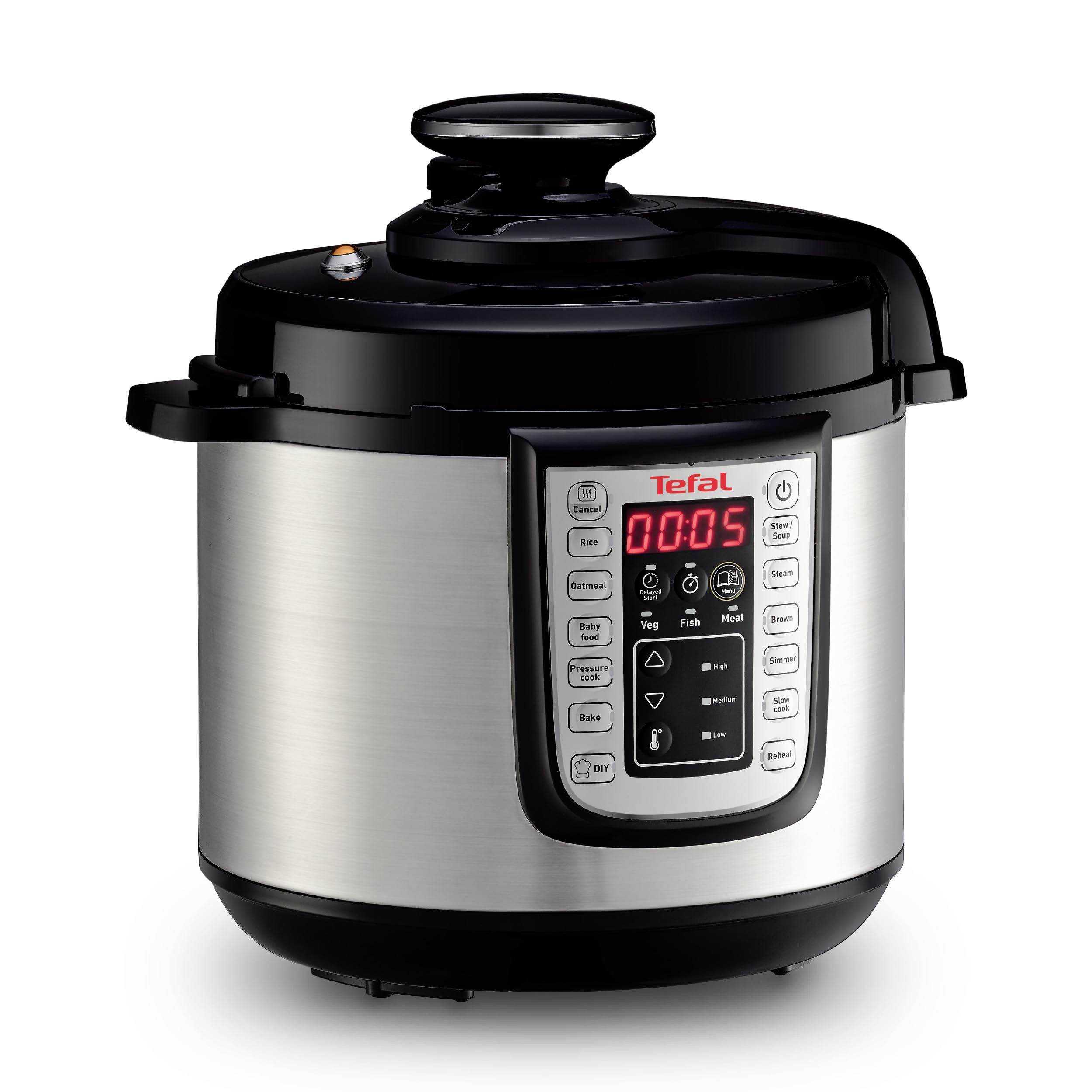 Tefal Fast & Delicious Multikocher, elektrischer Schnellkochtopf, 25 automatische Programme, großes Fassungsvermögen von 6 L, einstellbare Temperatur, inkl. Rezeptheft, Schwarz/Edelstahl, CY505EF0
