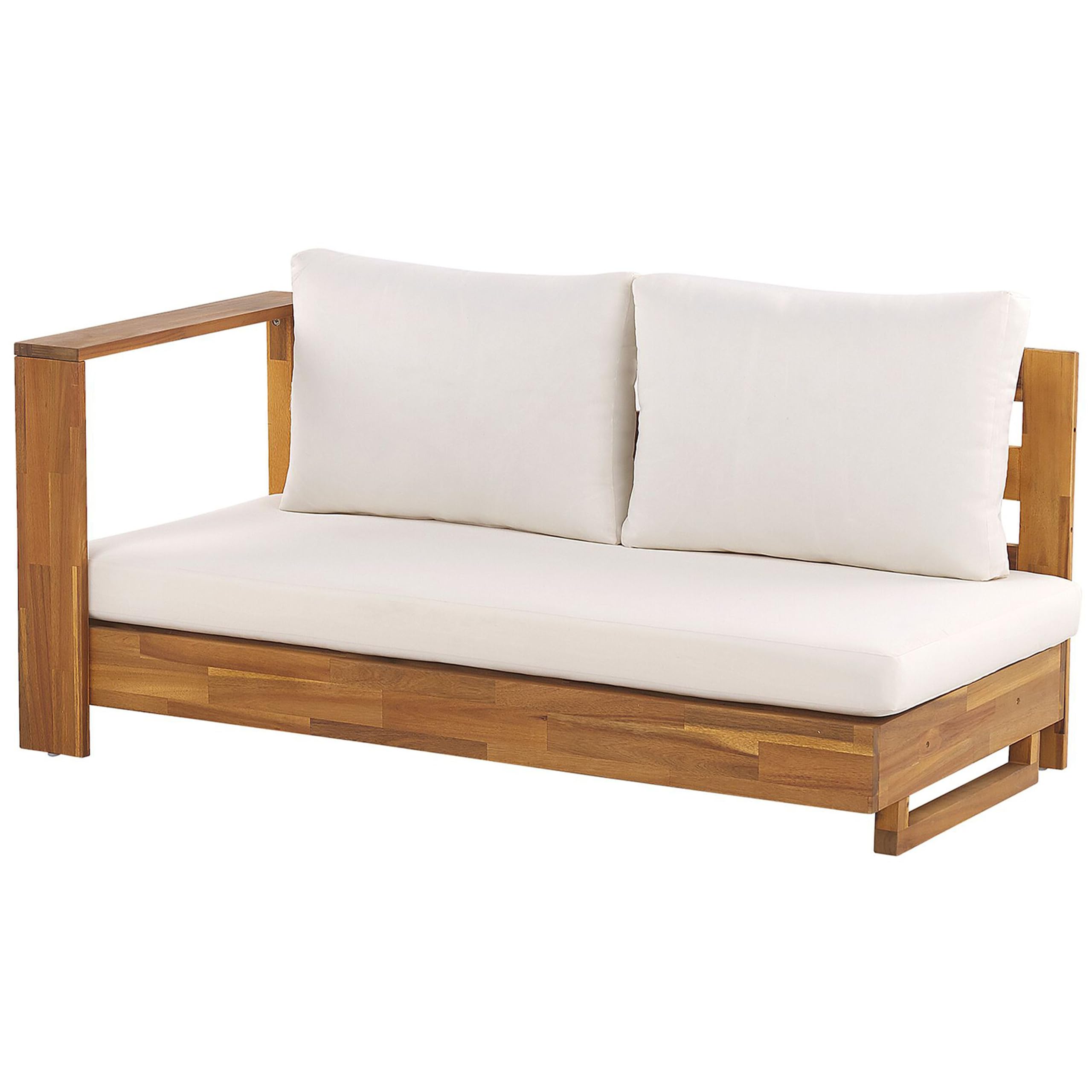 Beliani Salon de Jardin en Bois d'Acacia Certifié Canapé Modulable avec Coussin Blanc Marettimo