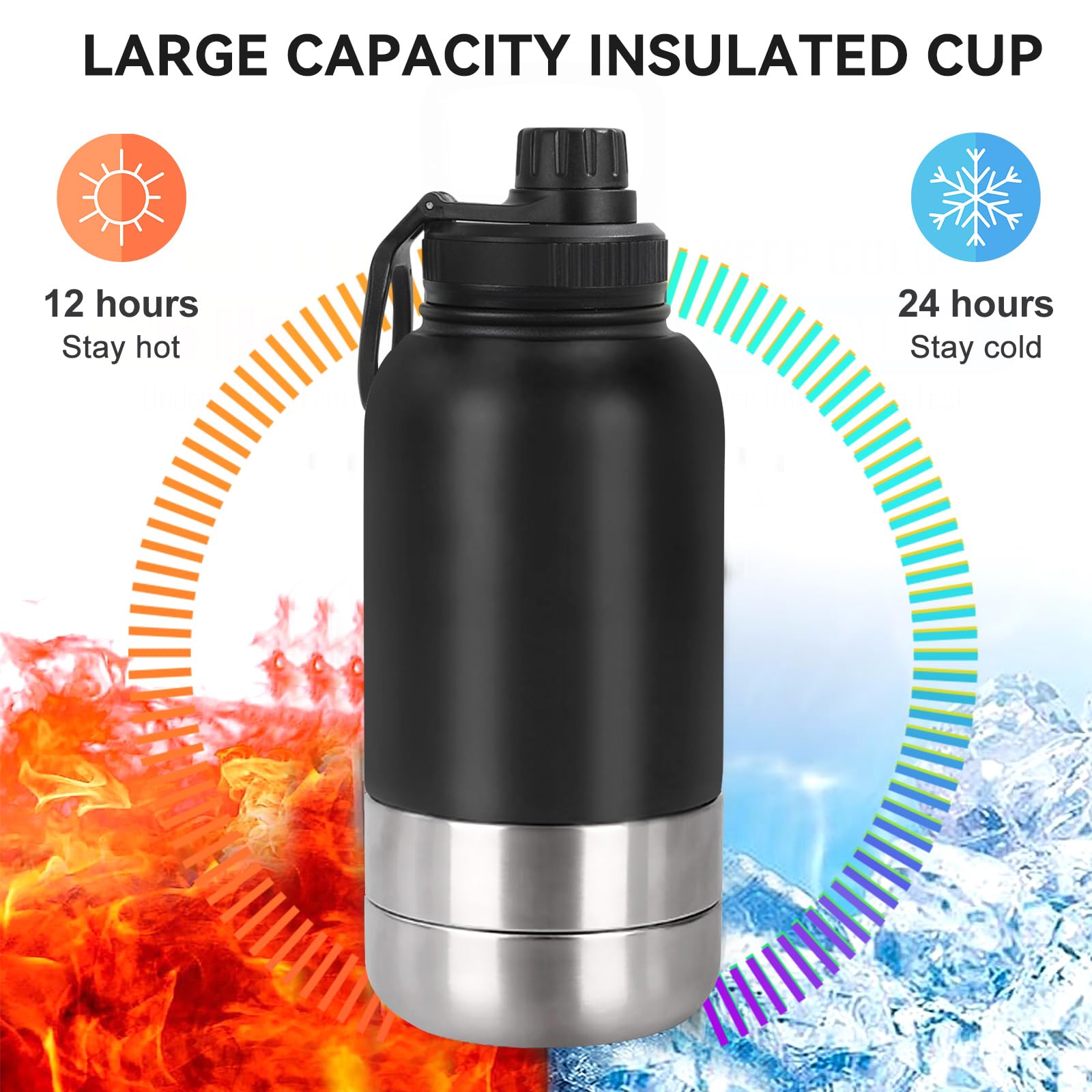 Trinkflasche Hunde für Unterwegs 950ml – Isolierte Edelstahl Hundetrinkflasche Wasserflasche mit Futternapf & Wassernapf, Tragbare Hundeflasche BPA-frei für Reise Spaziergang & Outdoor (Schwarz, L)