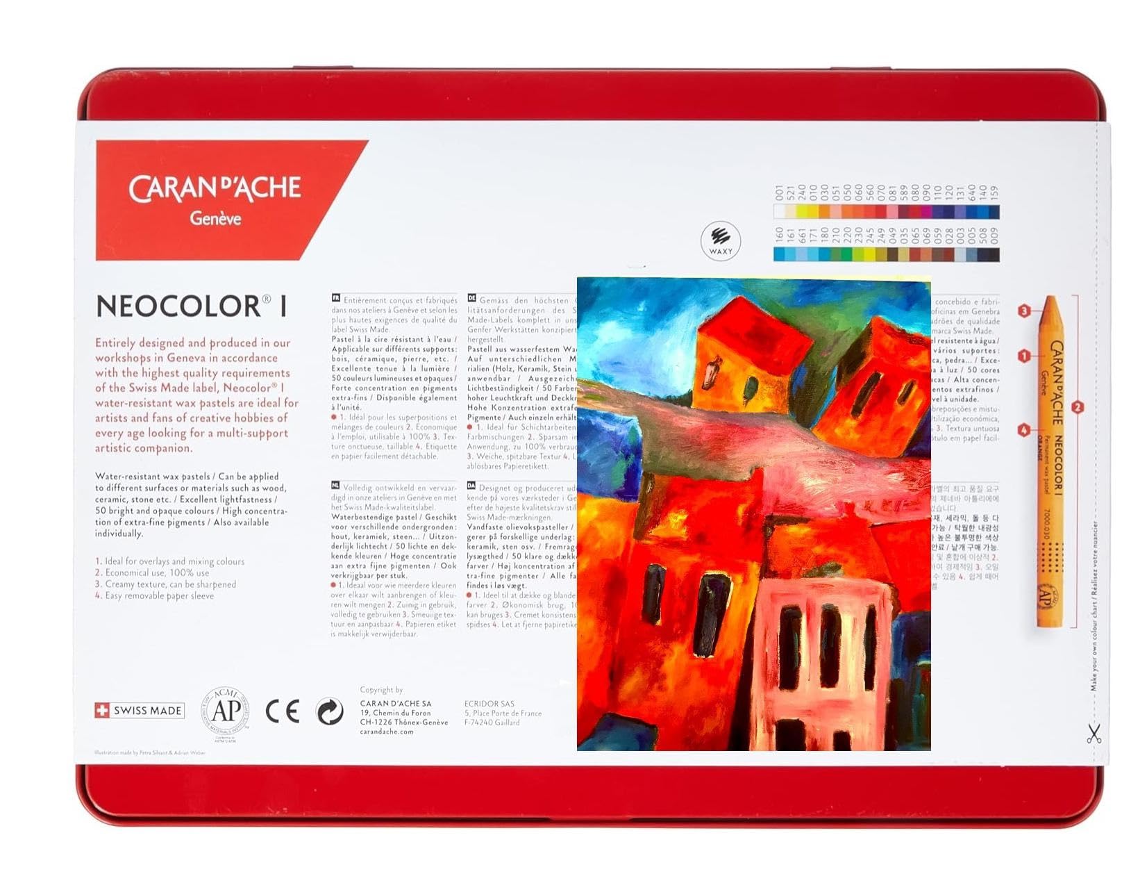 Caran d'Ache Neocolor I. Pasteles de cera Permanentes.Lápices de cera Permanentes Set 40 + 1 cartas