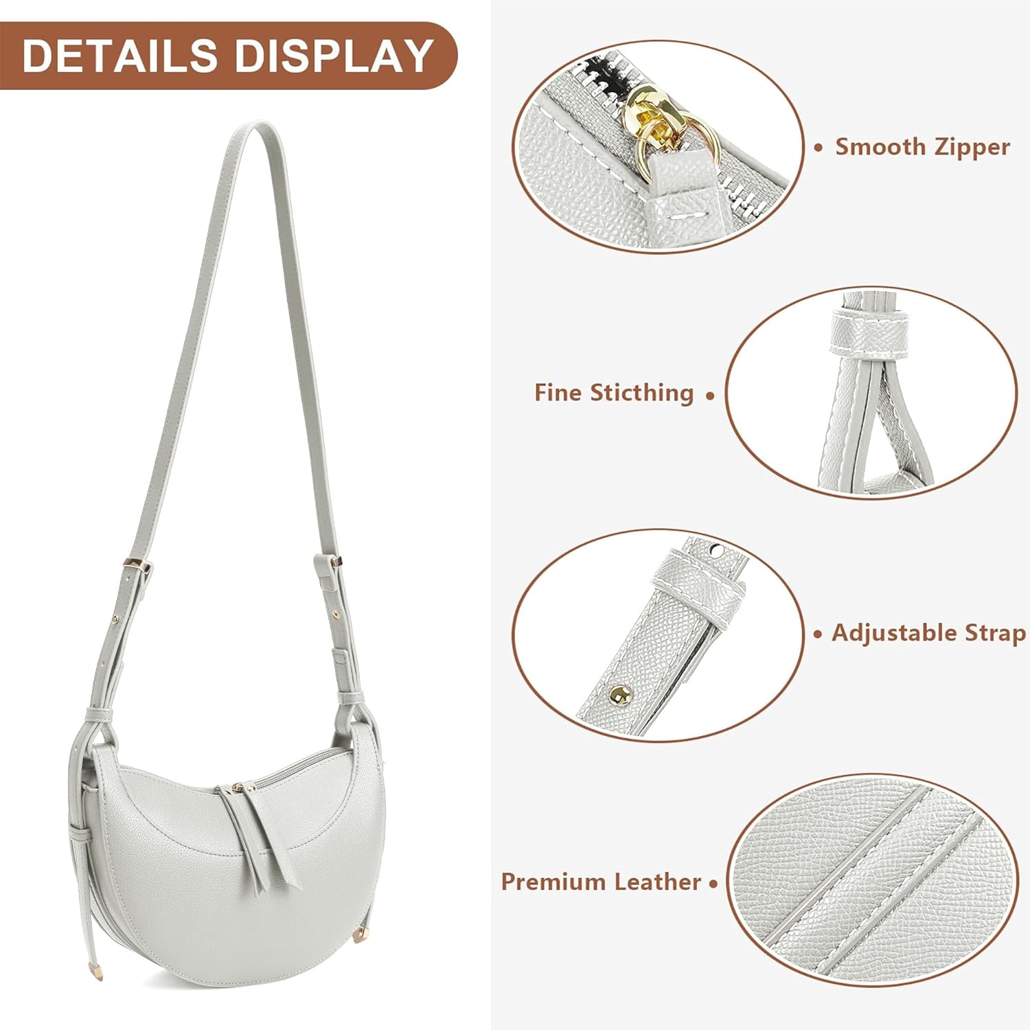 GEMIU Women's Crescent Shoulder Bag, Grain Faux Leather Adjustable Crossbody Hobo Purse for Daily Use