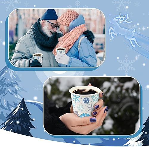 Miniatura 3 de 100 vasos de papel de copo de nieve de Navidad de 9 onzas, vasos de papel de Navidad, tazas de café desechables de Navidad, tazas de Navidad, vasos