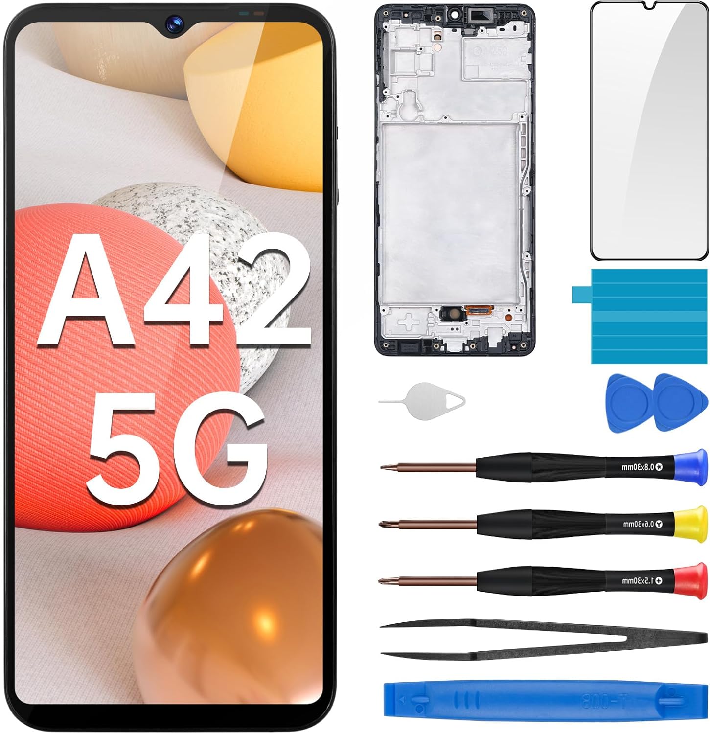 for Samsung Galaxy A42 5G AMOLED Screen Replacement with Frame AMOLED Display Touch Digitizer Full Assembly Fix Glass with Repair Tools Kit SM-A426U SM-A426U1