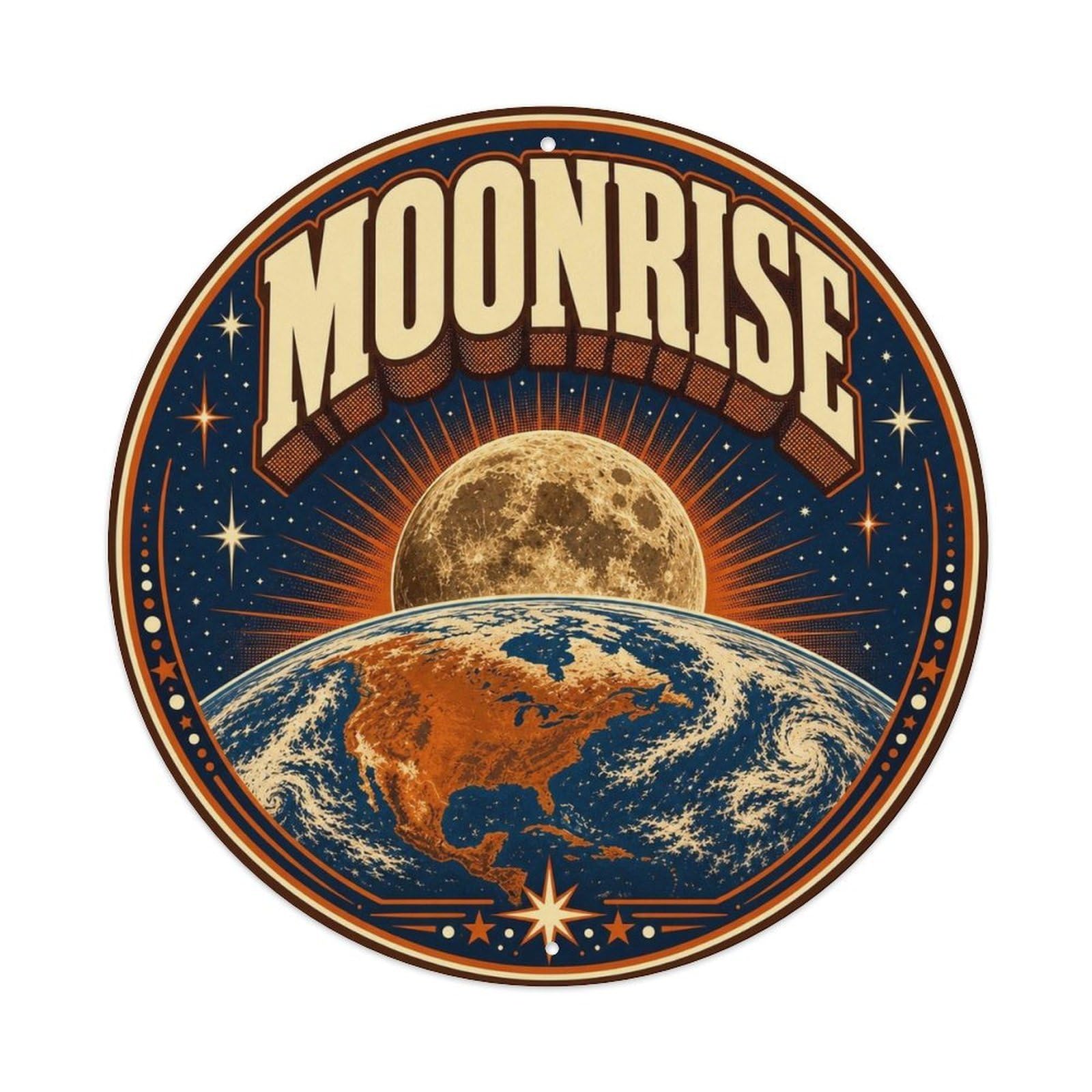 Earth Moonrise Astronomy Solar System Space Exploration Metal Tin Sign Plaque Wall Decor for Cafe, Man Cave, Club Bar, Office, Home Garden Round Metal Poster 8x8Inch