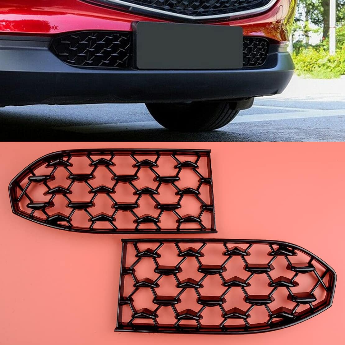 beler 2Pcs Black Front Lower Mesh Bumper Grill Grille Moulding Cover Fit for Mazda CX-30 2020-2021