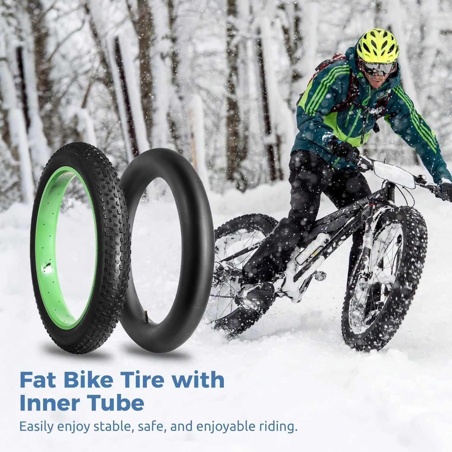 26 x 4.0 Fat Bike Tires and Tube Set, Folding 26x4 Tire Replacement Kit with AV Valve, Puncture Resistant 26 Inch Fat Tire for E-Bike, Snow, Sand Riding (‎26×4.0" (AV 1.18"/30mm), 26)