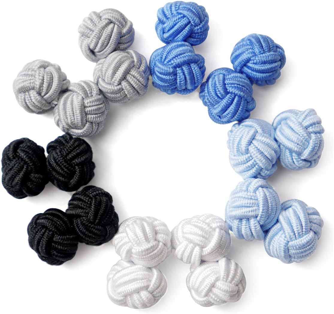 5 Pairs Mens/Women Silk Fabric Knot Twisted Cufflinks Set, for Shirt/Dress Business Wedding Gift