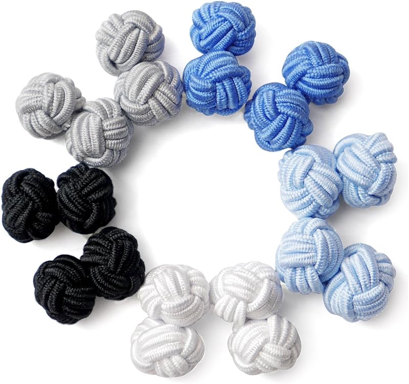Silk Knot Elastic Fabric Cufflinks 5 Pairs Set for Men/Women