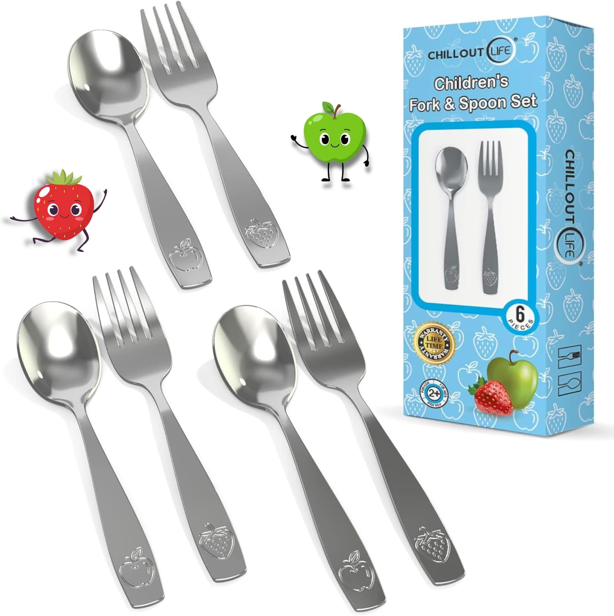 Stainless Steel Kids Silverware Set - Child and Toddler Safe Flatware - Kids Utensil Set - Metal Kids Cutlery Set (6 Piece- Stainless Steel)
