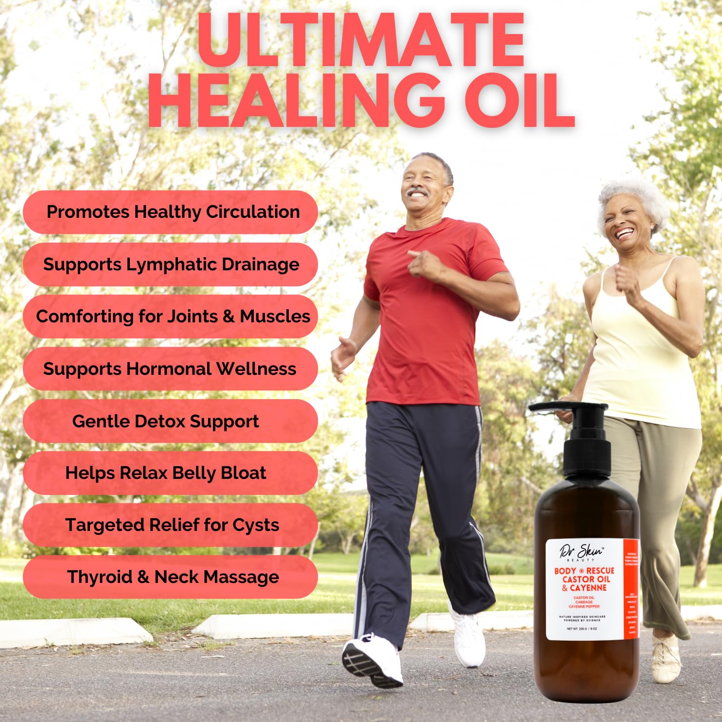Dr Skin Body Rescue Castor Oil infused with cayenne pepper and cabbage- Soothe & Support. 100% natural. For all skins. 8 oz