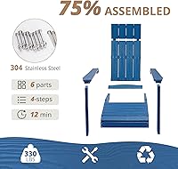 Vista 7 de LUE BONA Modern Adirondack - Juego de 2, sillas Adirondack de plástico con reposacabezas, sillas de polietileno Adirondack para fogatas resistentes
