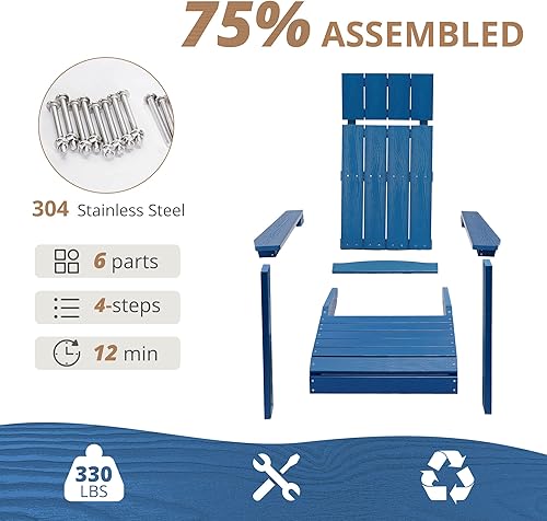 Miniatura 7 de LUE BONA Silla Adirondack con reposacabezas, modernas sillas Adirondack de plástico con respaldo alto, silla para fogatas Adirondack de polietileno