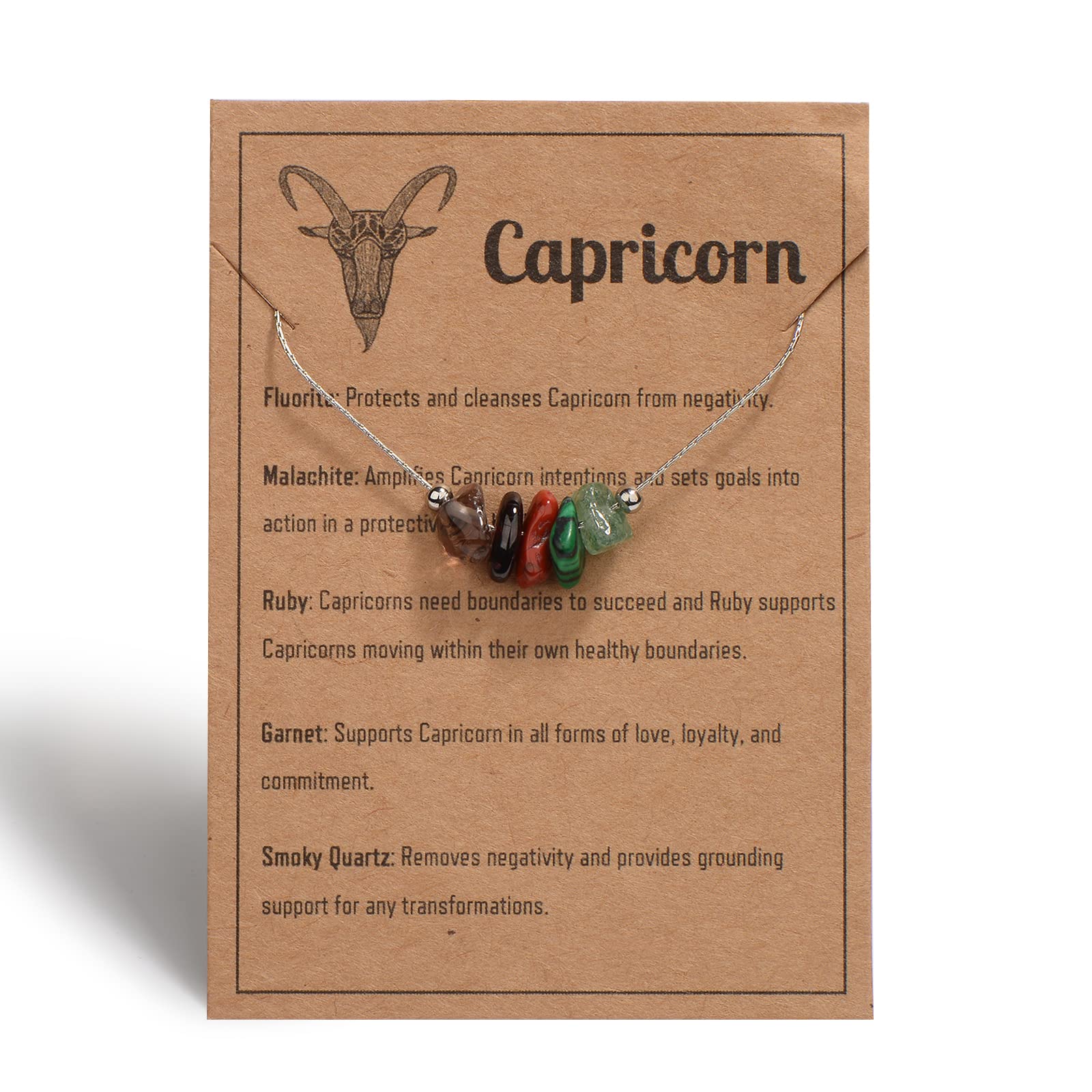 VLINRAS Silver Capricorn Necklace Raw Crystals Zodiac Necklace for Women, Natural Stone Zodiac Sign Choker Astrology Jewelry Healing Crystals Horoscope Gifts