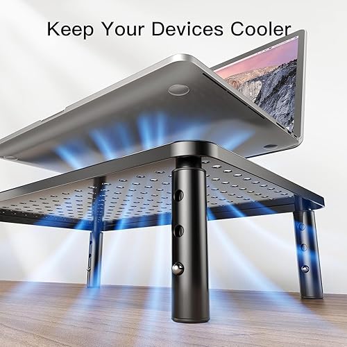 Miniatura 6 de HUANUO Monitor Stand for Desk, Computer Monitor Stand Height Adjustable, Monitor Riser for 2 Monitors, Laptop Stand for Desk, 2 Pack, Black