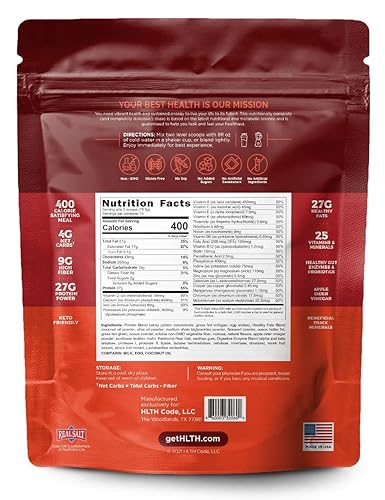 Miniatura 2 de HLTH Code Polvo de reemplazo completo de comidas  Alto contenido en proteínas  Sabor a macadamia de chocolate  15 porciones