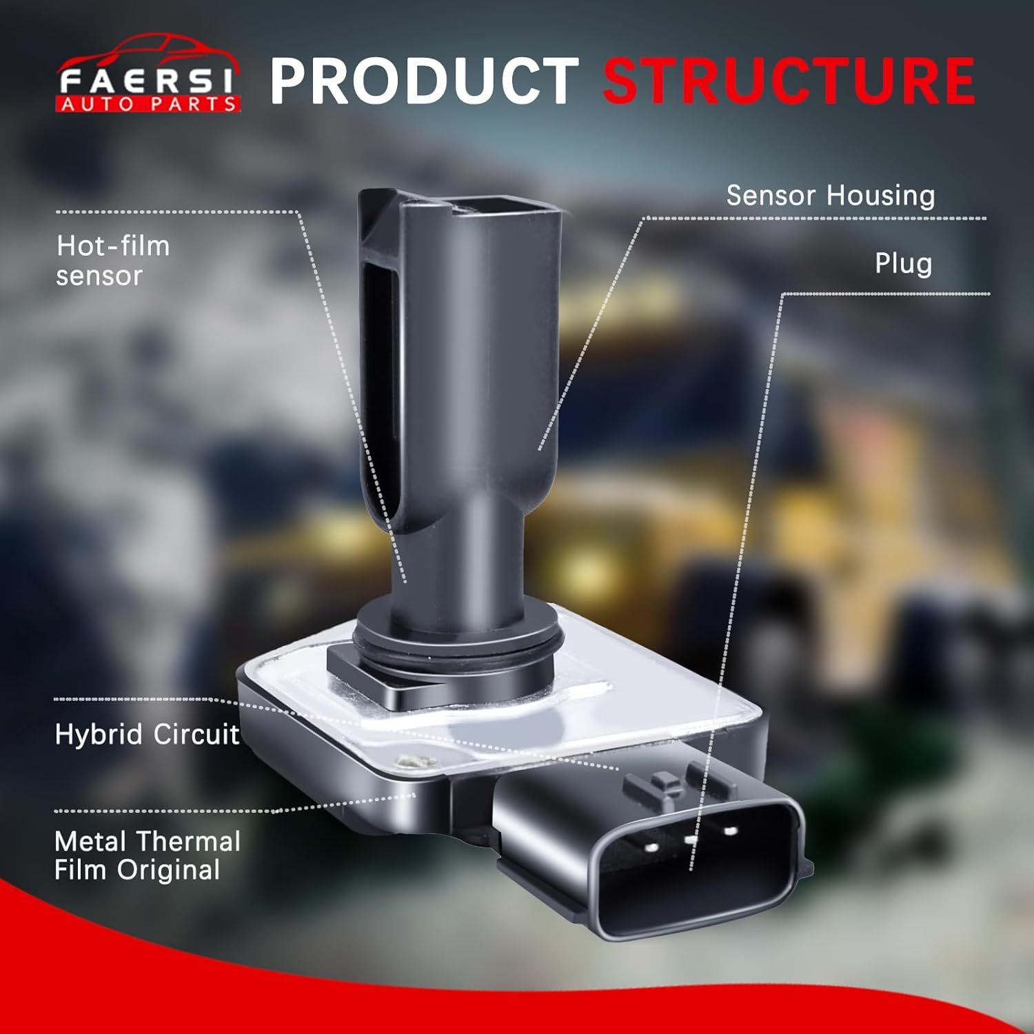 FAERSI Mass Air Flow Meter Sensor MAF 22680-5J000 Replace for Nissan Frontier Pathfinder Quest Xterra 3.3L, 2001-2004 Ford Mustang 3.8L, 1999-2002 Mercury Villager 3.3L & 1998-2000 Infiniti QX4 3.3L