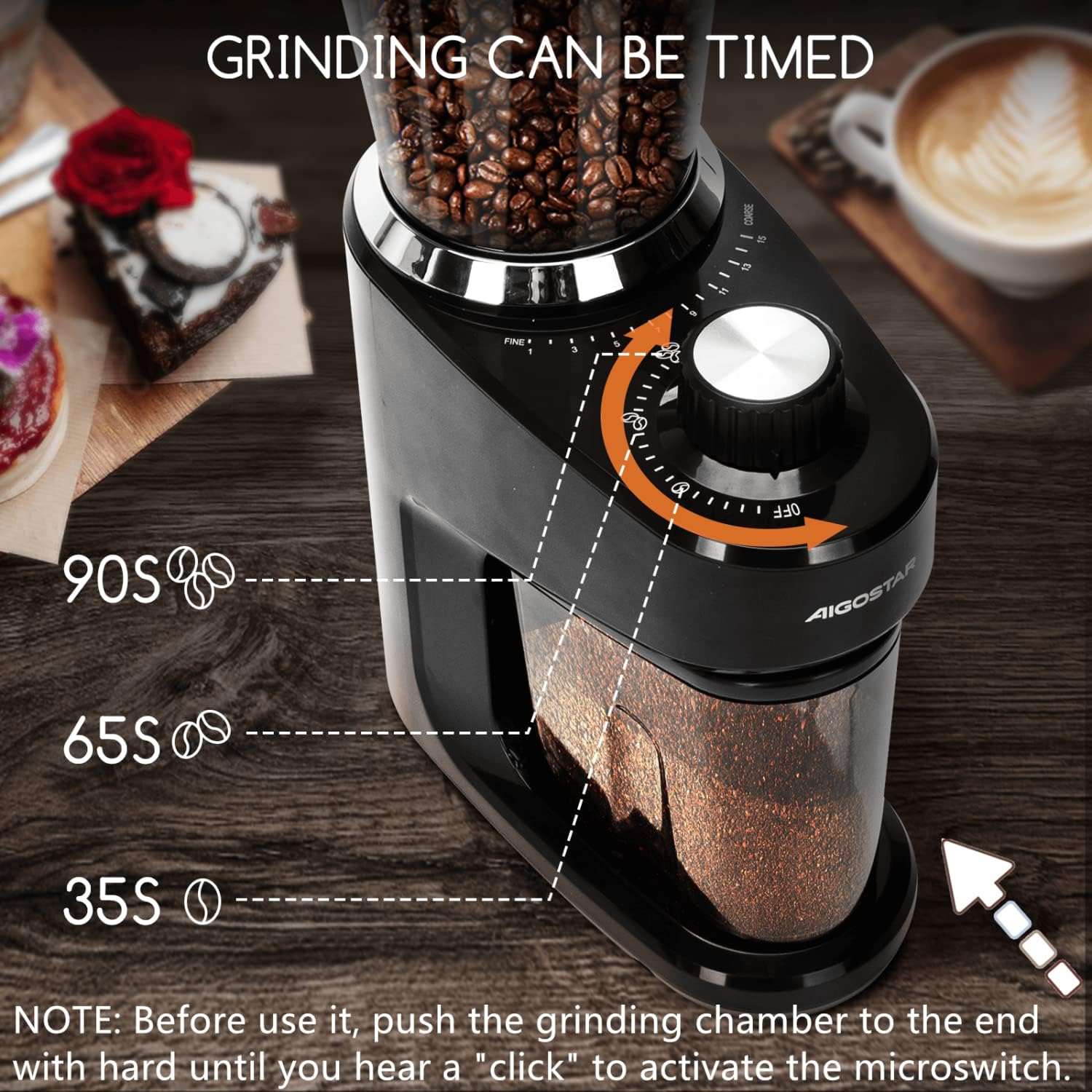 Timed Grinding Feature of Aigostar Coffee Grinder