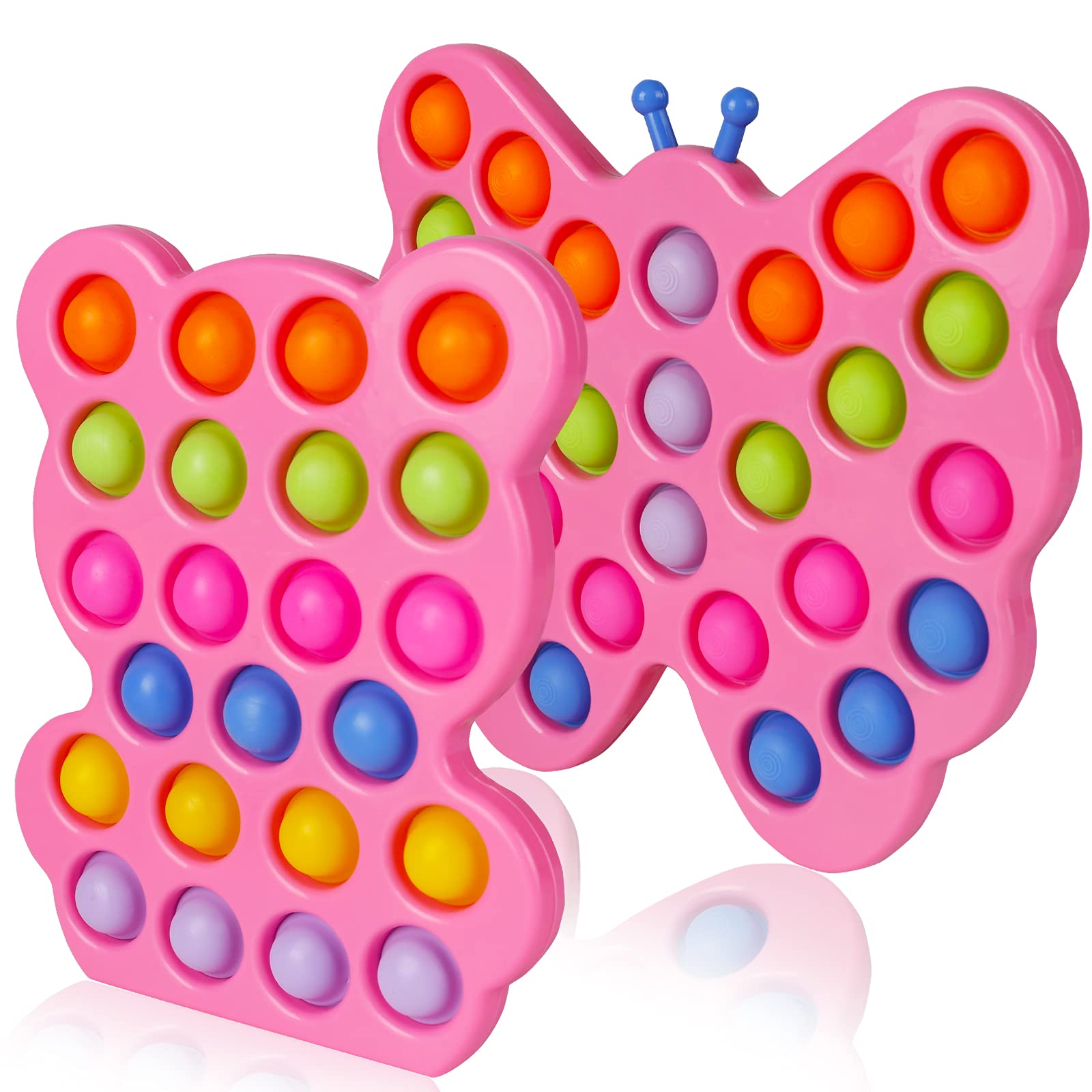 2 Packs Large Big Plastic Push Hard Shell Pop Bubble Sensory Toy Cheap Stress Anxiety Relief Pink Butterfly Bear