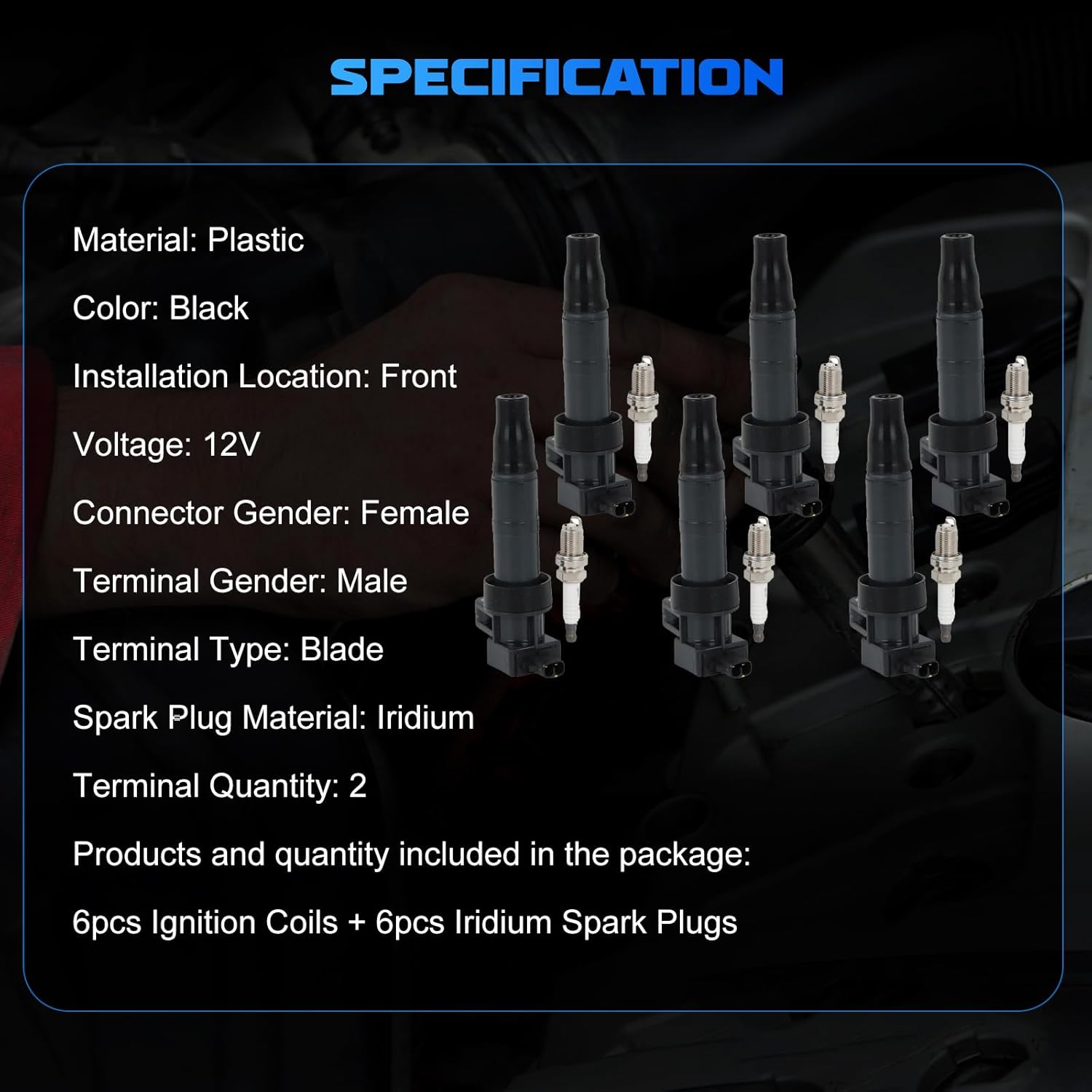 6PCS UF546 Ignition Coils + 6PCS 7854 Iridium Spark Plugs Ignition Coils Pack Fits for 2006-2011 Azera, 2006-2010 Sonata, 2006-2014 Sedona 3.3L 3.5L 3.8L, Coil Pack Set Aftermarket Parts