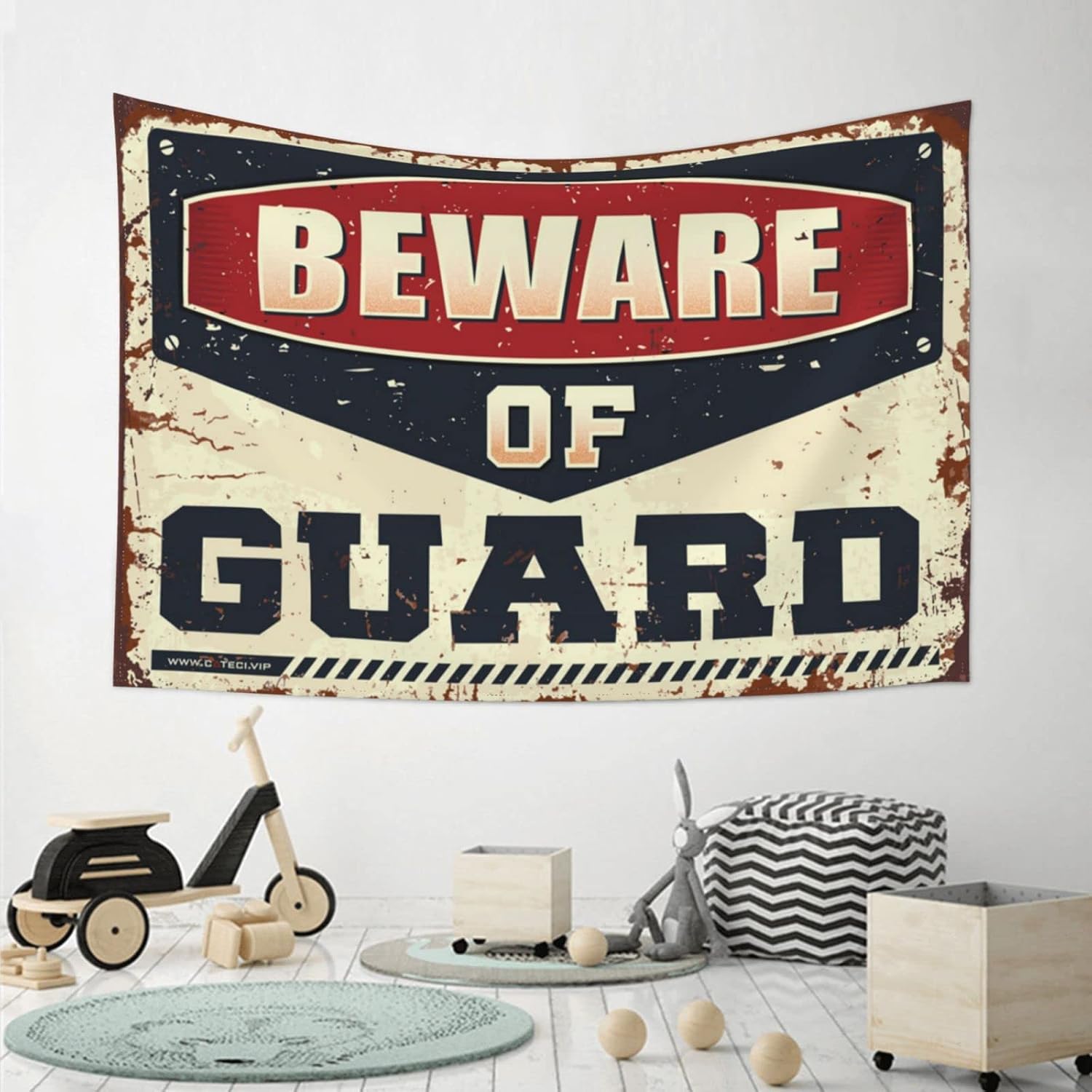 GVNVYFWUY Funny Home Decor Beware Of Guard Tapestry Dorm Wall Decorations Things For Boys Room(75X100CM) image 4