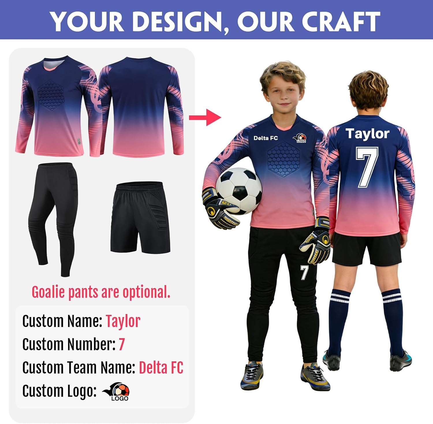 Custom Goalie Jersey Soccer for Adult/Kids Goalkeeper Jersey Personalized Long Sleeve and Pants with Name Team Logo