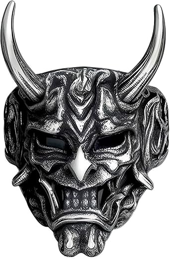 THE MEN THING Hannya Prajna Demon Mask Rings For Men | Luxury Solid Pure Titanium Stainless Steel Ring Jewellery (Retro - ...