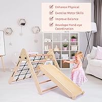 Vista 6 de Colorido escalador triangular 2 en 1 con rampa, escalador triangular para niños pequeños, juguetes plegables para bebés, gimnasio de selva