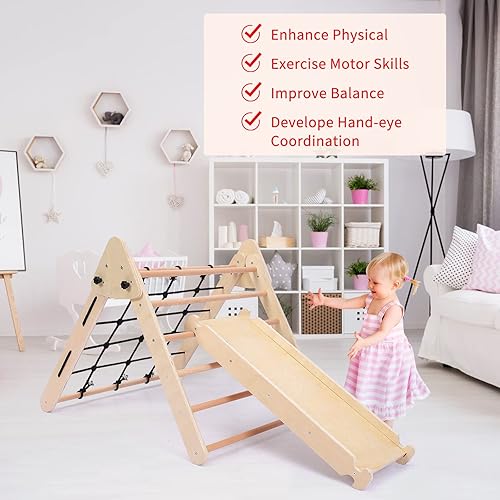 Miniatura 6 de Colorido escalador triangular 2 en 1 con rampa, escalador triangular para niños pequeños, juguetes plegables para bebés, gimnasio de selva interior