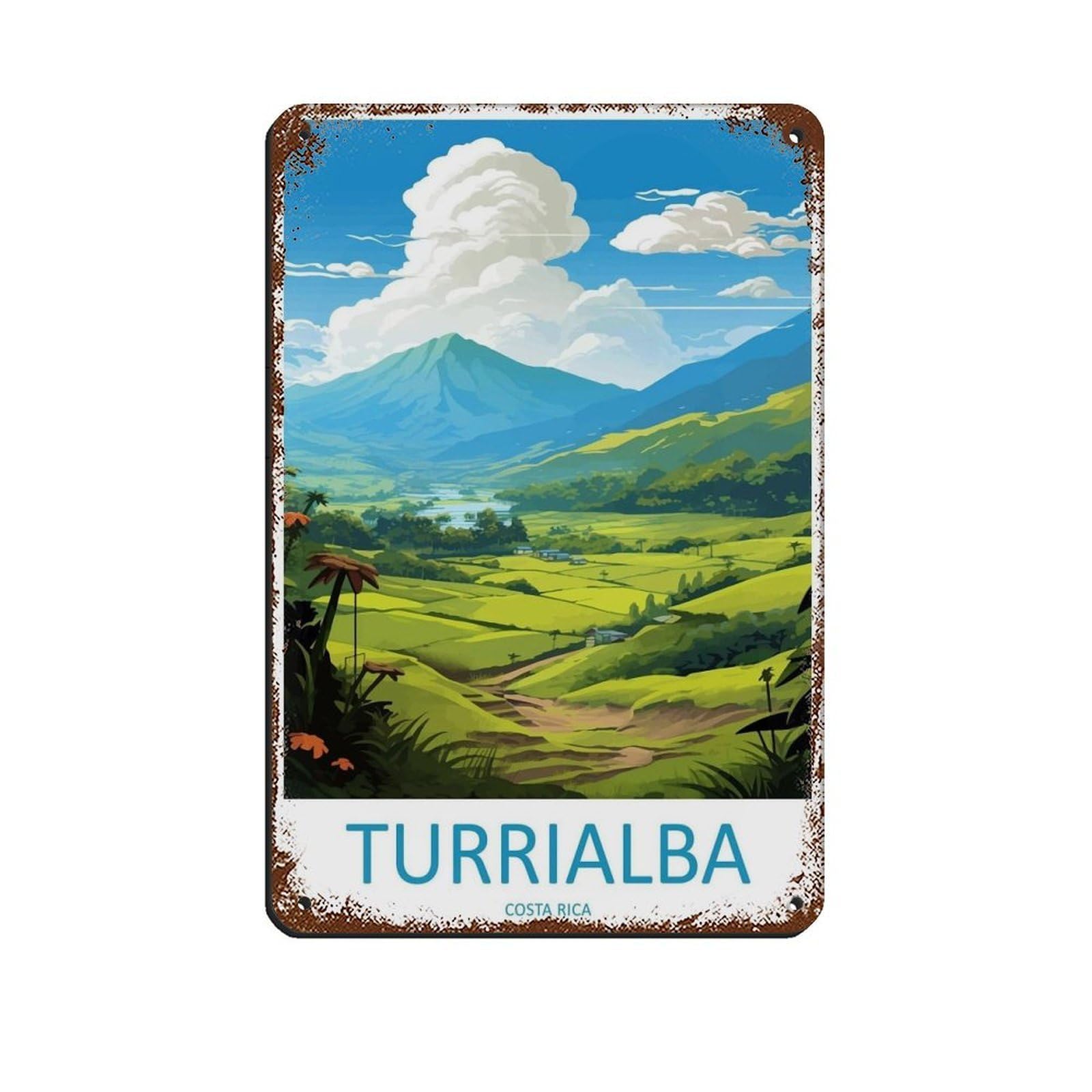 Turrialba Travel Art Costa Rica Art Retro Poster Metal Tin Sign Chic Art Retro Iron Painting Bar People Cave Cafe Family Garage Poster Wall Decoration 8x12inch(20x30cm)
