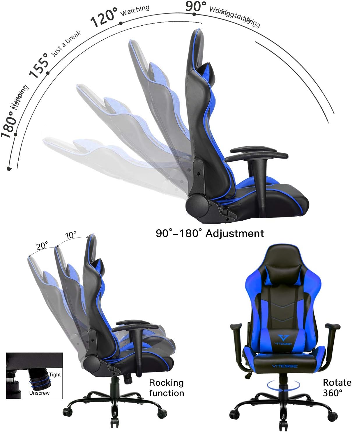 Vitesse Gaming Chair 300 Pounds VITESSE Ergonomic Gaming Gamer