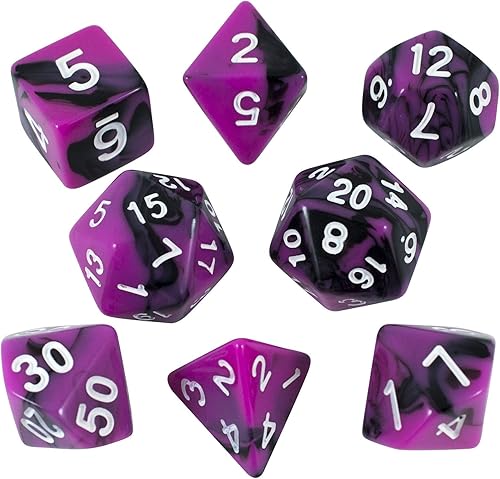 Dados magenta y negro - Set DND expandido con D20 extra - 'Succubus'
