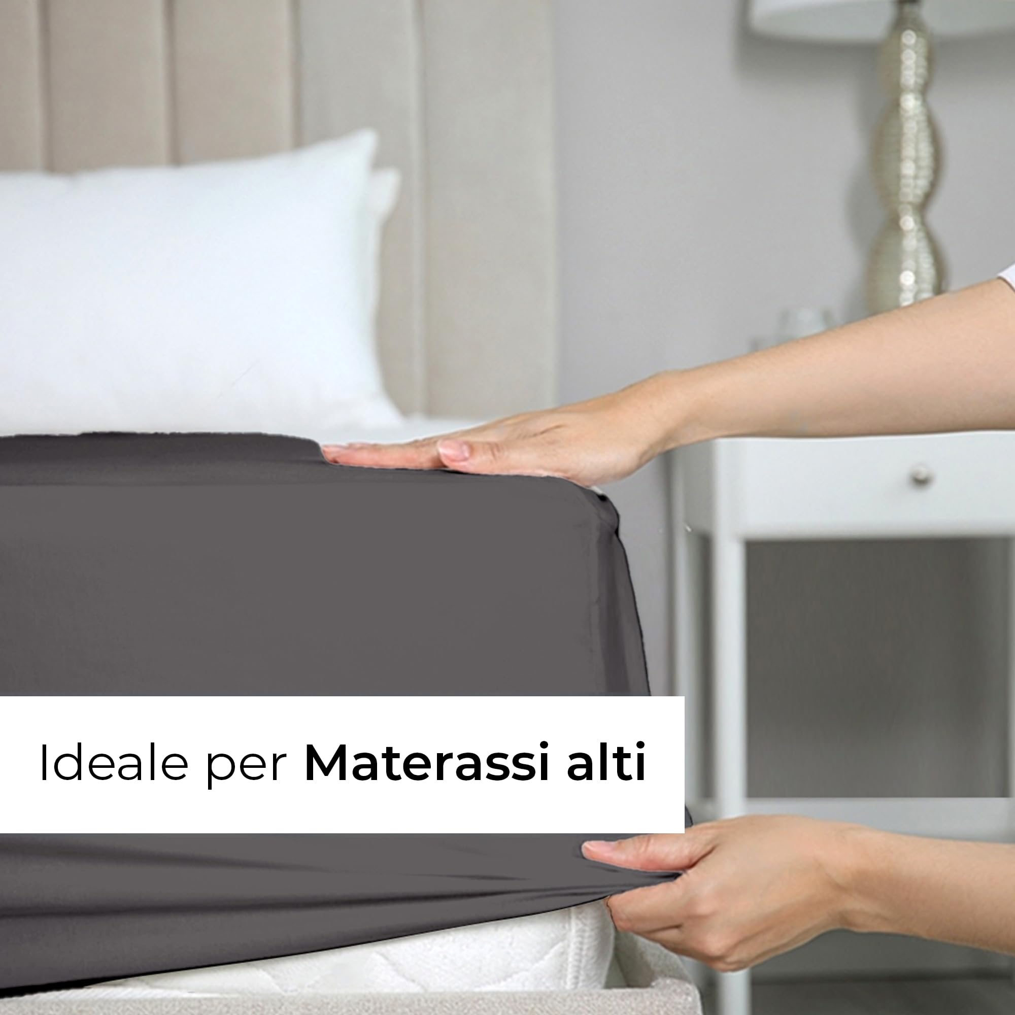 Lenzuolo con angoli 100x200 Grigio scuro 40 cm profondità - Lussuoso lenzuolo - Per letti a molle - Per materassi fino a 40 cm di altezza - Morbido, senza pieghe e traspirante - Confezione singola