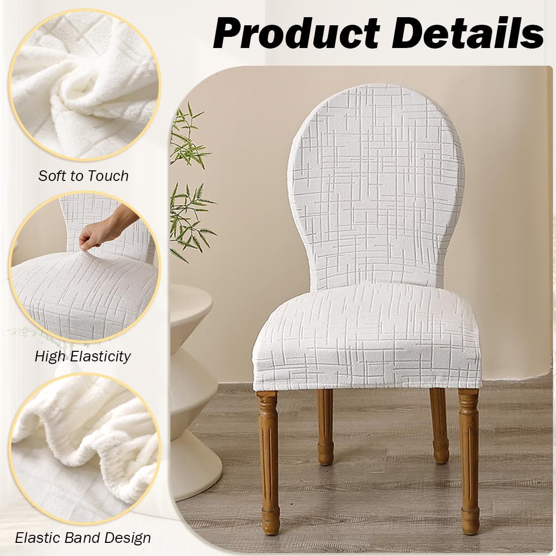Round Back Dining Chair Cover Stretch Dining Chairs Slipcovers with Round Back Jacquard French Country Oval Chairs Protector Without Arms for Banquet Home Decor Set of 6 Beige