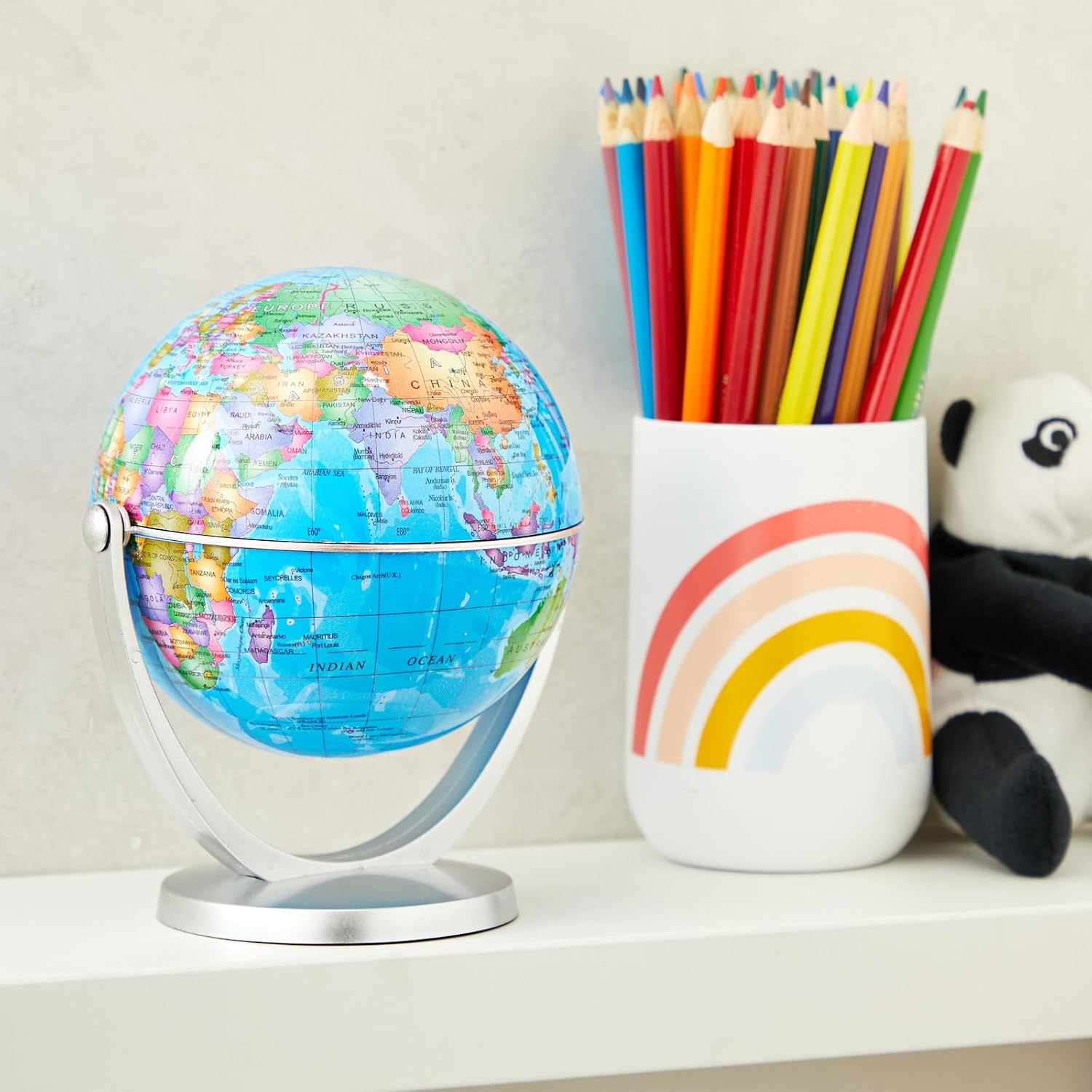 Juvale Spinning World Globe with Stand for Kids Learning, Classroom Desk, Students, Geography (4 in)