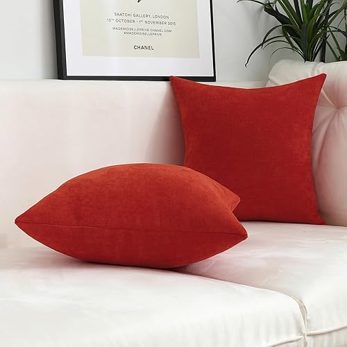 Miniatura 3 de Fundas de almohada decorativas de felpilla suave y color rojo naranja y liso (juego de 2, 18 x 18 pulgadas)