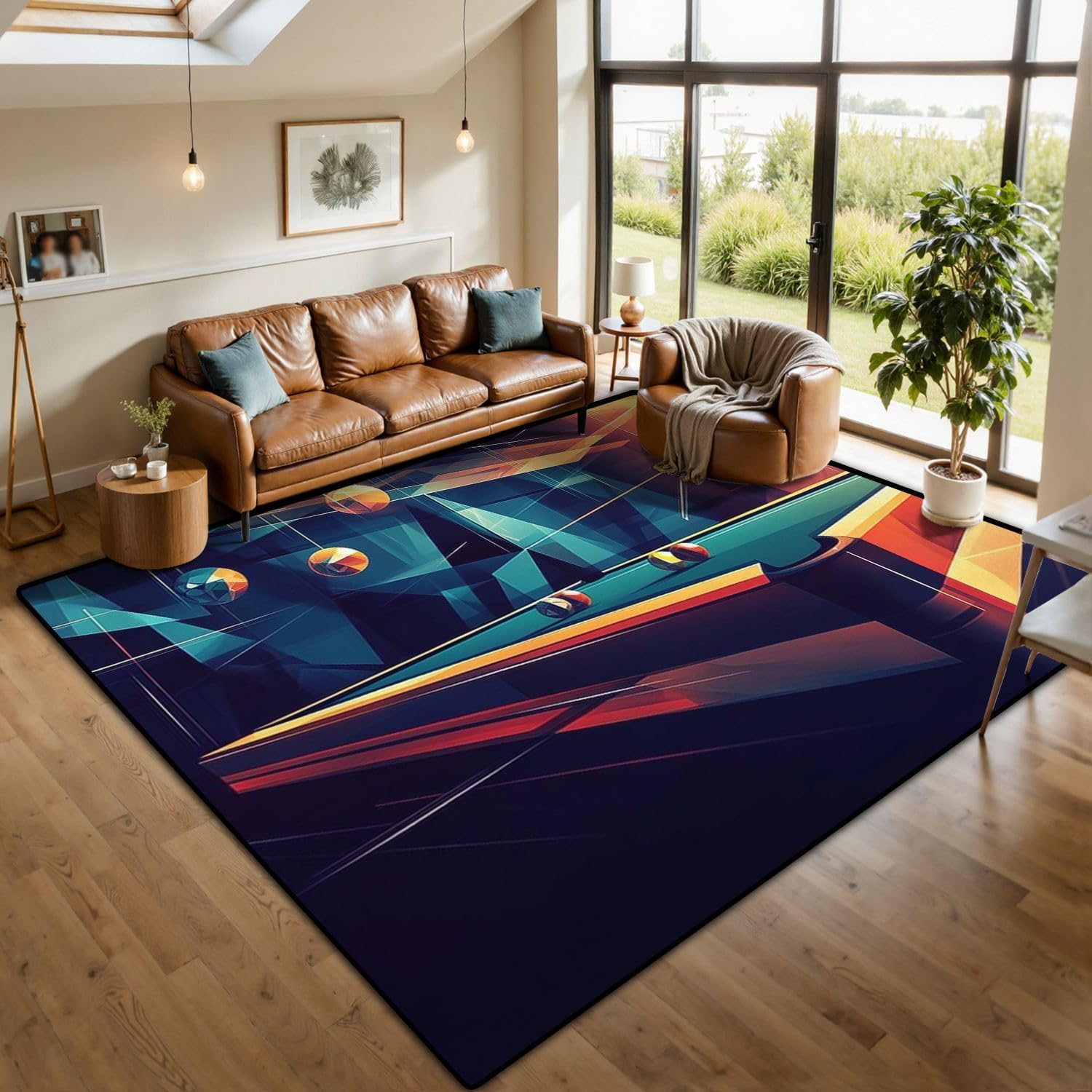 10x14 Area Rugs for Living Room Cool Billiards Ball Pool Snooker Billiard Table Balls Geometric Lines Washable Large Area Rug for Bedroom Non Slip Outdoor Carpets Soft Mats Kitchen Home Office Decor