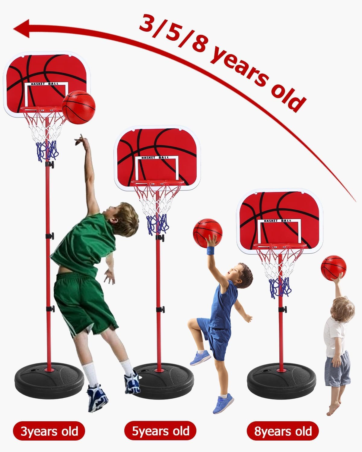 50-150cm Canasta Baloncesto Infantil, Mini Canasta Baloncesto Habitacion con 4 Pelotas De Daloncesto y Bomba, Ajustable Aro De para Interior y Exterior,Mini Juguetes Deportivos